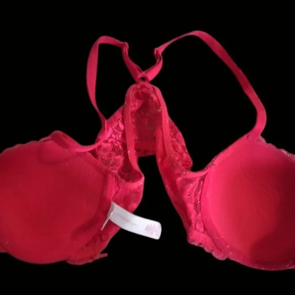 Victoria's Secret Dream Angels Red Lace Racerback Lined Demi front close Bra 32C